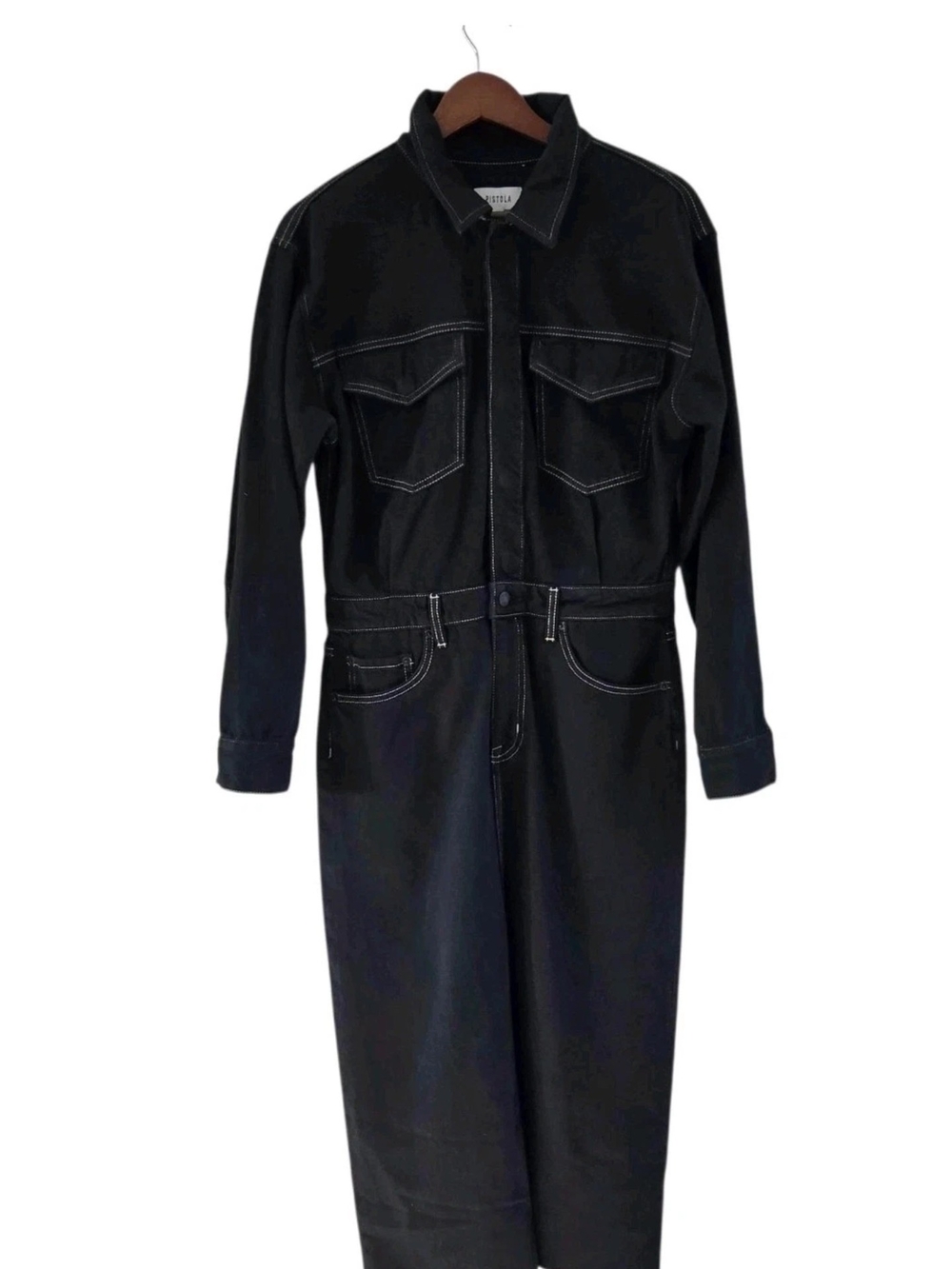 Pistola Amira Denim Midi Dress Black Jean Dress with Slit Raw Hem Size M